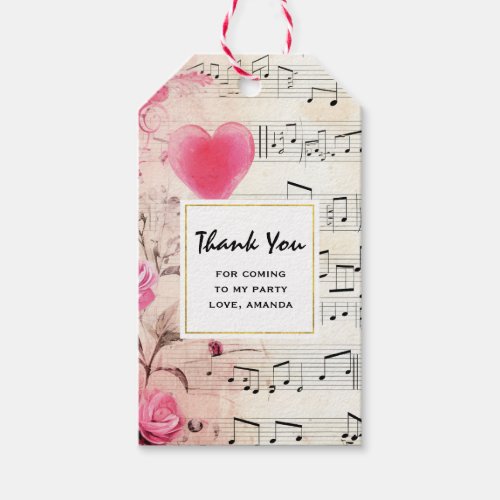 Musical Notes and Roses Vintage Party Thank You Gift Tags