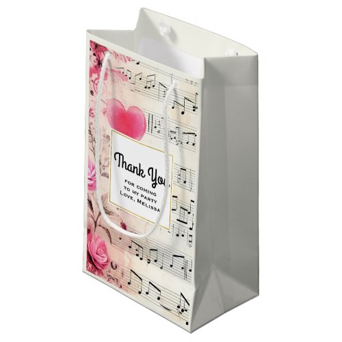 Musical Notes and Roses Vintage Party Thank You Small Gift Bag
