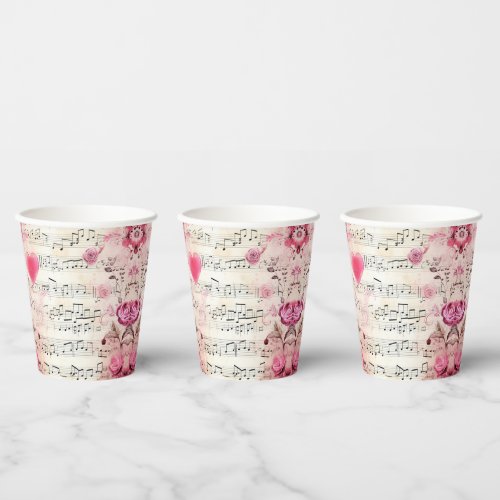 Musical Notes and Roses Vintage Pattern Paper Cups