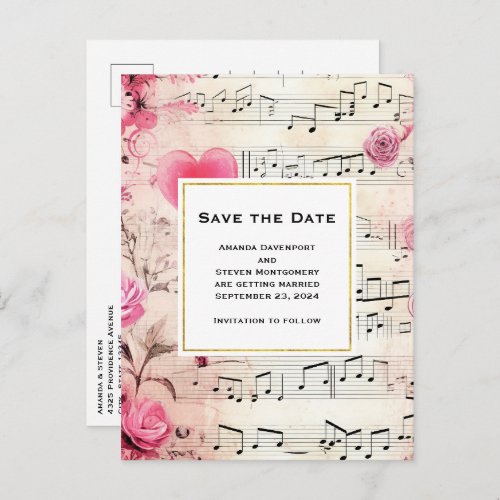 Musical Notes and Roses Vintage Save the Date
