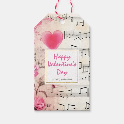 Musical Notes and Roses Vintage Valentines Day Gift Tags