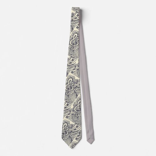 Musical Notes and Symbols Black and White Neck Tie