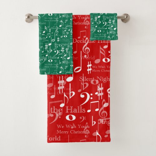 Musical Notes and Symbols Christmas Carols Bath Towel Set