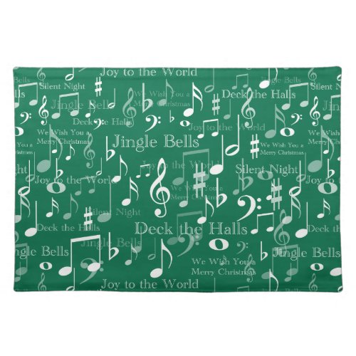Musical Notes and Symbols Christmas Carols Cloth Placemat