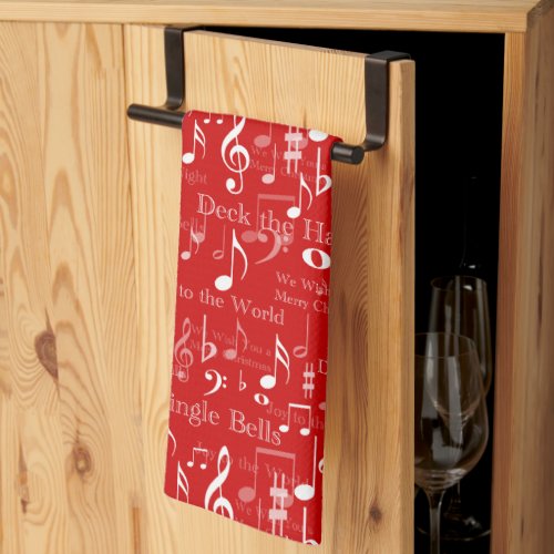 Musical Notes and Symbols Christmas Carols Kitchen Towel