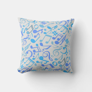 Musical Notes and symbols Pattern blue.b Off White Throw Pillow