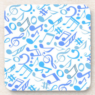 Musical Notes and symbols Pattern blue.b White Beverage Coaster