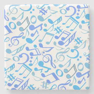 Musical Notes and symbols Pattern blue.b White Stone Coaster