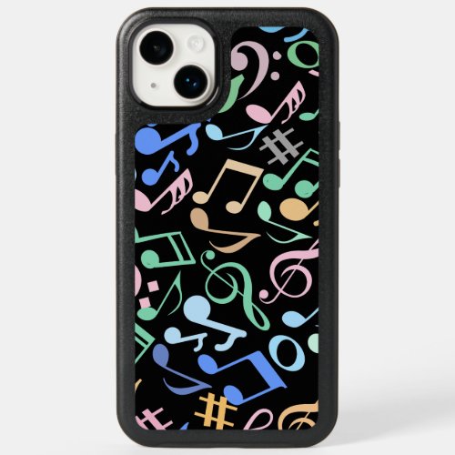 Musical Notes and symbols Pattern pastel Black BG OtterBox iPhone 14 Plus Case