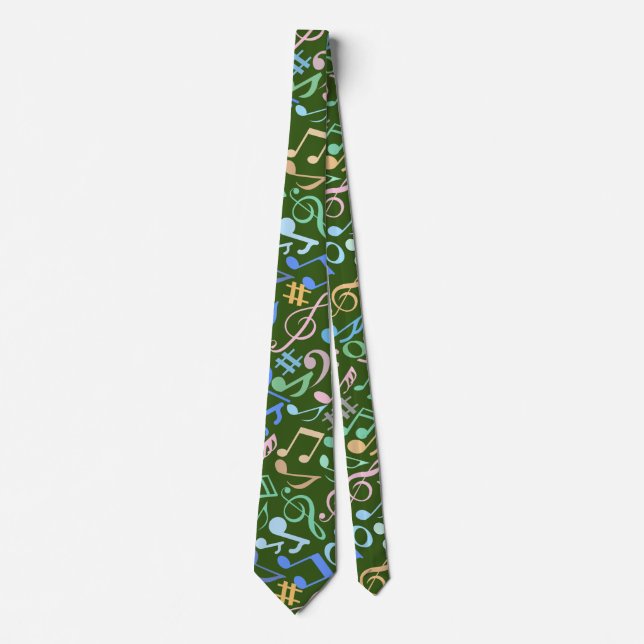 Musical Notes and symbols Pattern pastel.DGreen BG Neck Tie (Front)