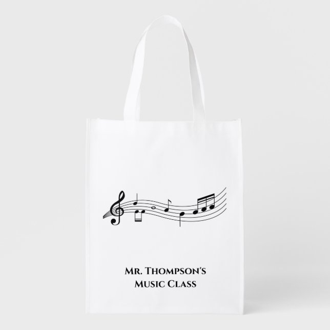 Musical Notes Band or Choir Teacher Custom Music Grocery Bag (Front)