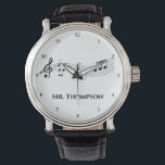 Musical Notes Band or Choir Teacher Custom Music Watch<br><div class="desc">A cool custom music teacher watch featuring a musical staff with notes and clock numbers. Order a personalized wristwatch for a musician,  composer,  band or orchestra conductor,  or choir director and personalize with a name or other text.</div>