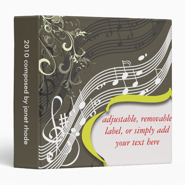 Musical notes binders, DIY background color! 3 Ring Binder (Front/Spine)