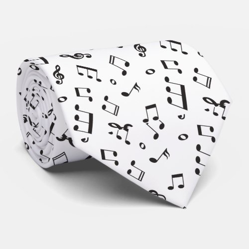 Musical Notes Black and White Neck Tie