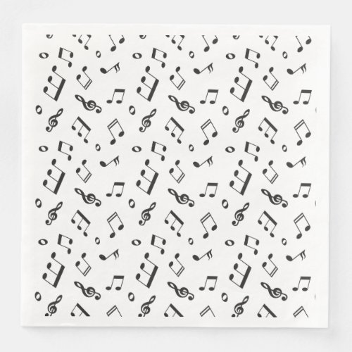 Musical Notes Black and White Paper Dinner Napkins