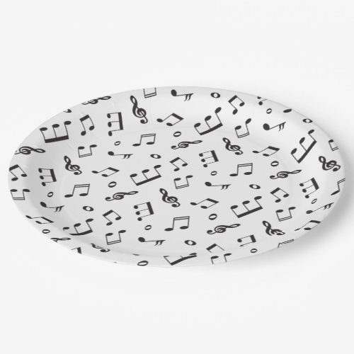 Musical Notes Black and White Paper Plates