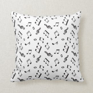 Musical Notes Black and White Throw Pillow