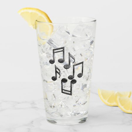 Musical Notes Black Glitter Glass Cup