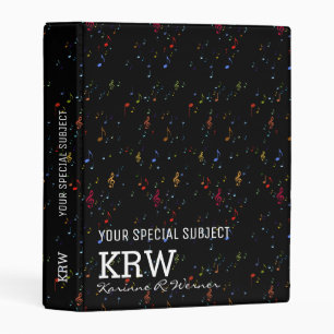 musical notes black mini binder to-personalize