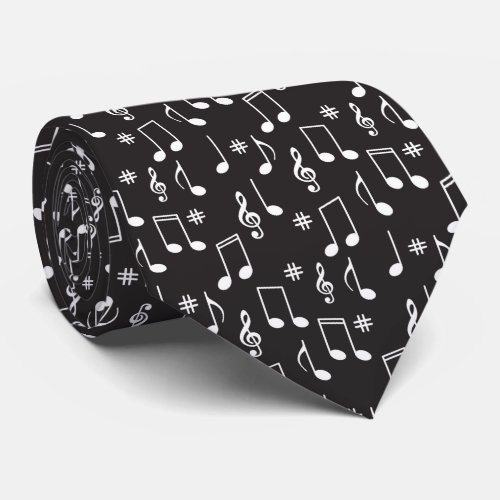 Musical Notes Black with White Notes Neck Tie