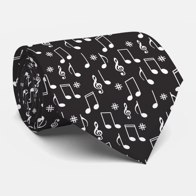 Musical Notes Black with White Notes Neck Tie (Rolled)