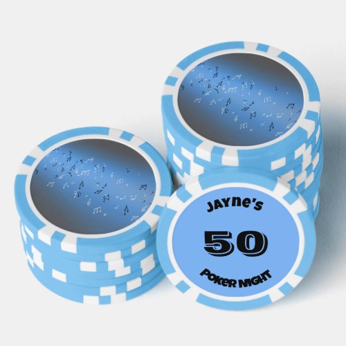 Musical Notes Blue Moon  Poker Chips
