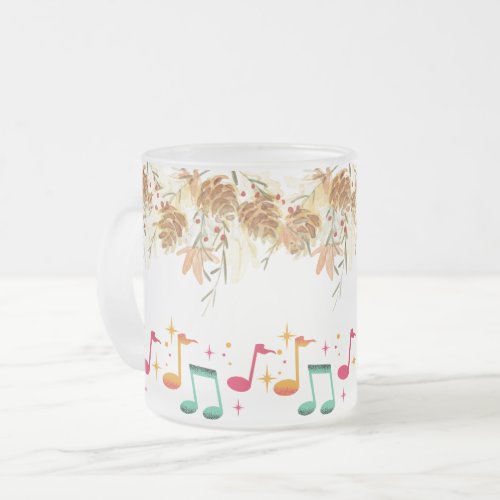 Musical Notes Brown Plants leaves Decorative Coffe Frosted Glass Coffee Mug