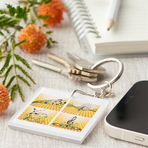 Musical Notes Burst Abstract Keychain