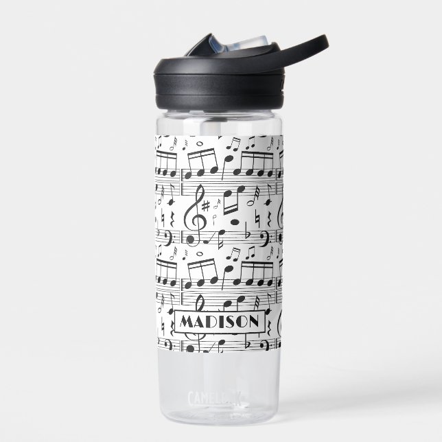 Musical Notes custom name Water Bottle (Left)