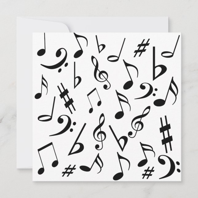 Musical Notes Customizable Invitation Black White (Front)
