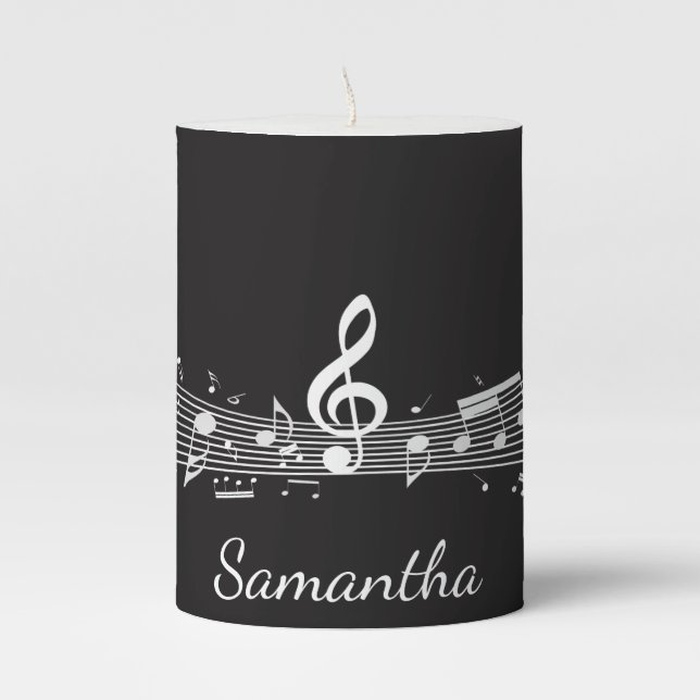 Musical Notes Design Pillar Candle (Front)