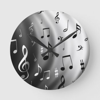Musical Notes Design Round Clock by Hodge_Retailers at Zazzle