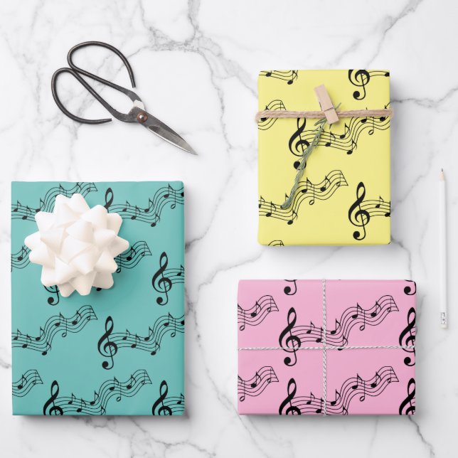  Musical Notes Design Wrapping Paper Sheets (Front)