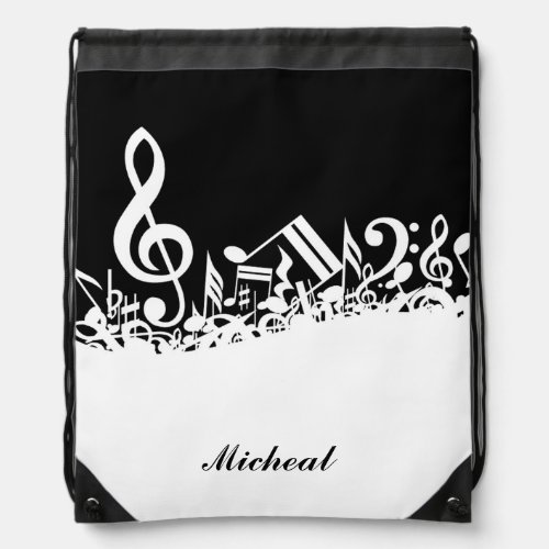 Musical Notes Drawstring Backpack with Custom Name