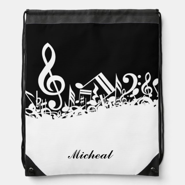 Musical Notes Drawstring Backpack with Custom Name (Front)