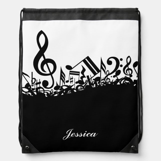 Musical Notes Drawstring Backpack with Custom Name (Front)