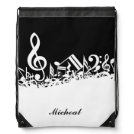 Musical Notes Drawstring Backpack with Custom Name Musical Notes Drawstring Backpack with Custom Name