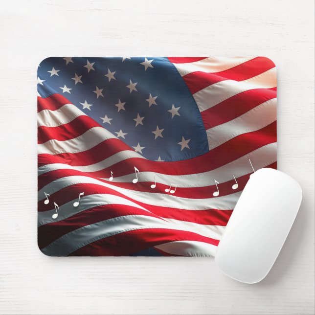 Musical Notes Floating On an American Flag Mouse Pad (With Mouse)