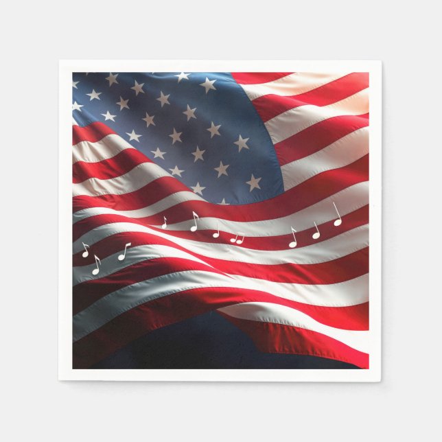 Musical Notes Floating On an American Flag Napkins (Front)