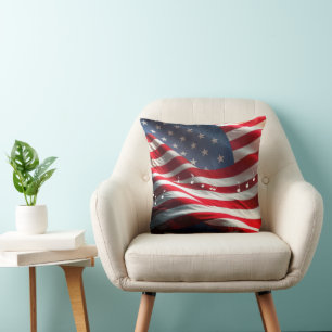 Musical Notes Floating On an American Flag Throw Pillow