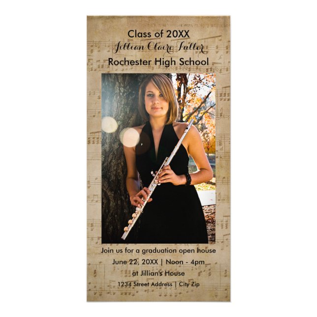 Musical Notes Graduation Photo Card (Front)