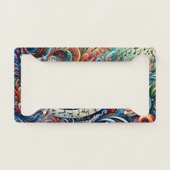 Musical Notes Graffiti License Plate Frame (Front)