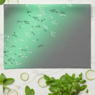 Musical Notes Green Light Tea Towel