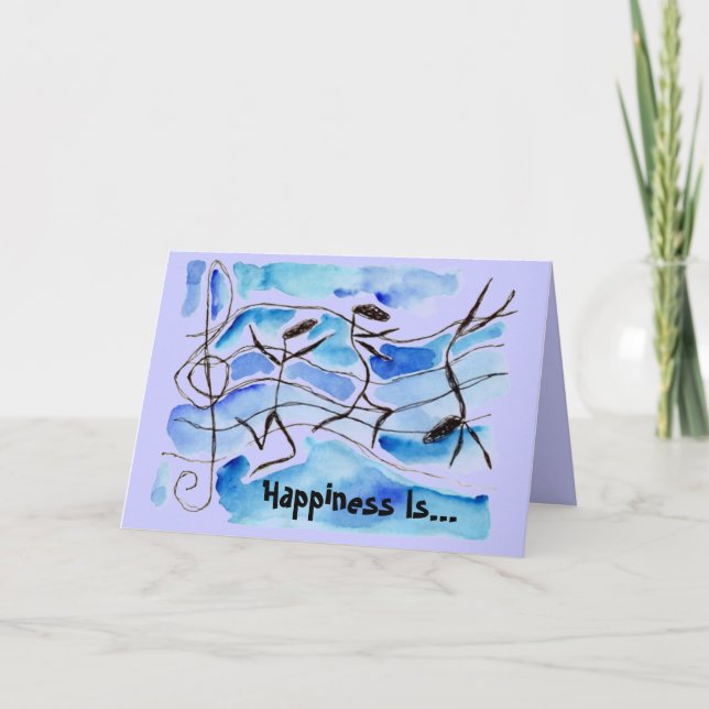 Musical Notes Happiness Is Life Set To Music! Card (Front)