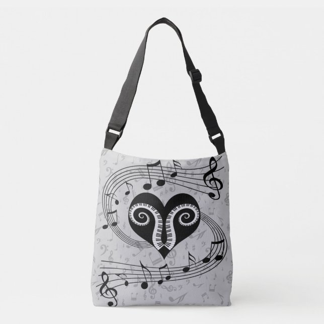 Musical notes heart and piano keys crossbody bag (Front)