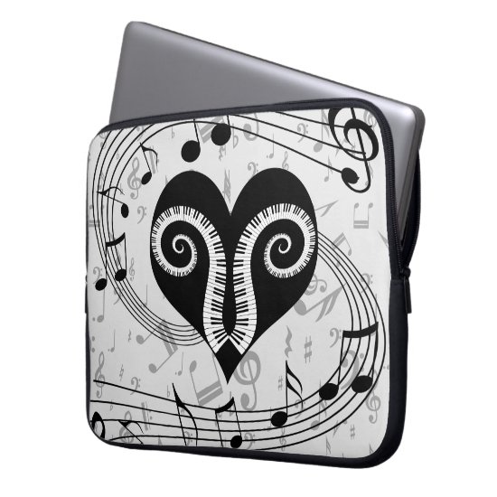 Musical notes heart and piano keys laptop sleeve