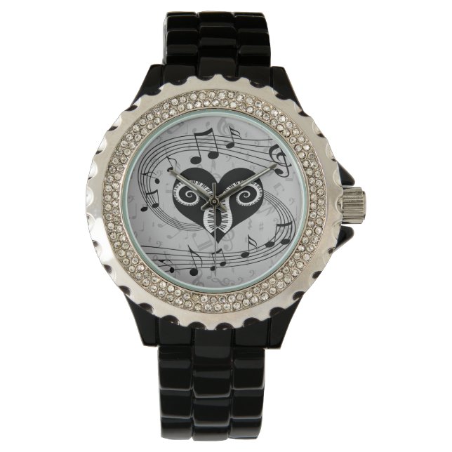 Musical notes heart and piano keys watch (Front)