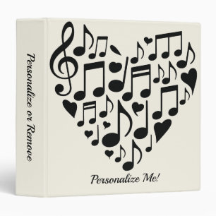 Musical Notes Heart Shape Design Personalized 3 Ring Binder