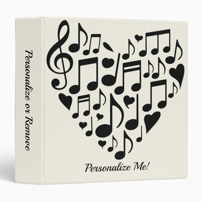 Musical Notes Heart Shape Design Personalized 3 Ring Binder (Front/Spine)