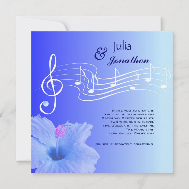 Musical Notes & Hibiscus Wedding Invitation (Front)